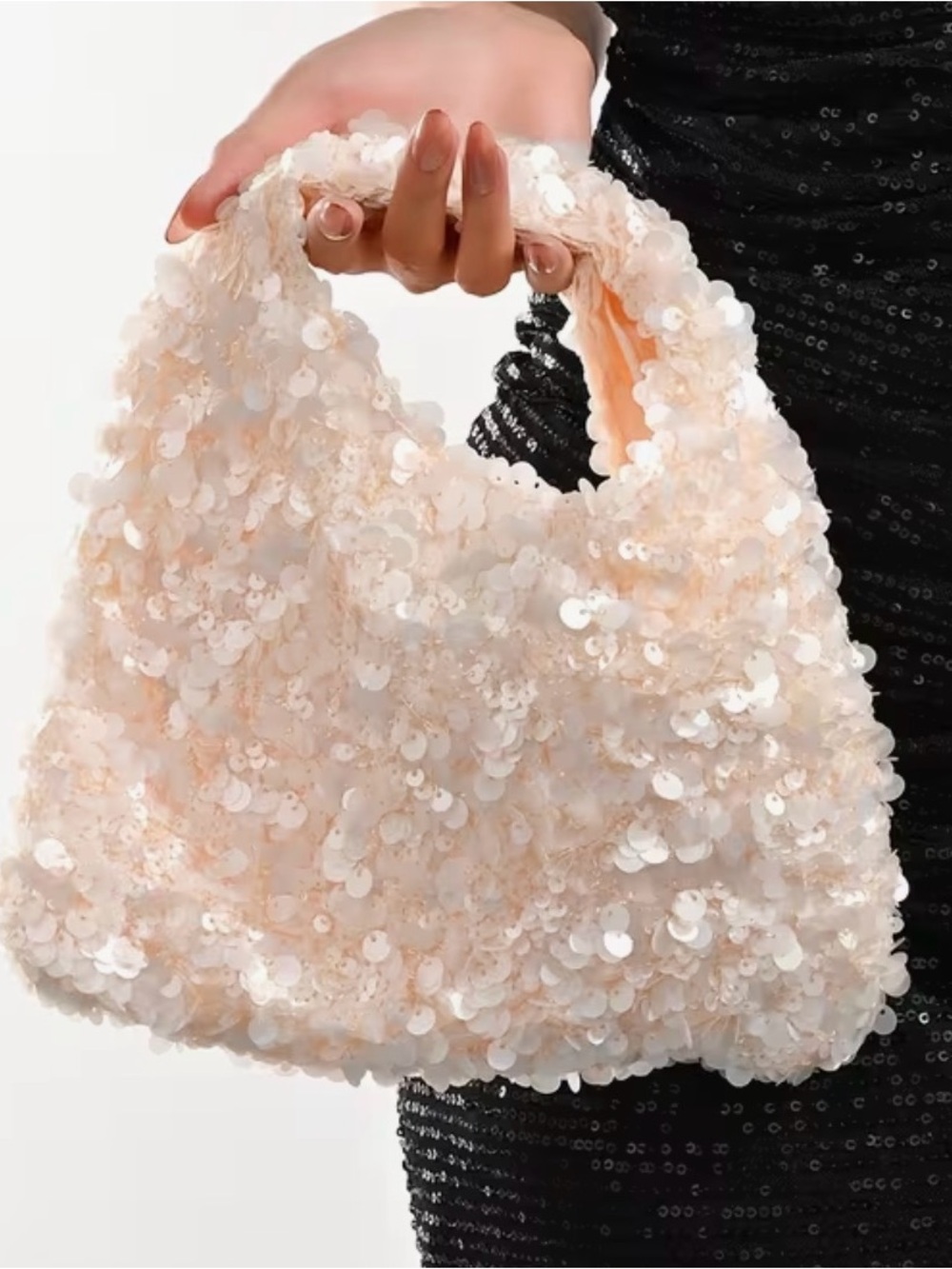 Sequin Embellished Pink Evening Tote